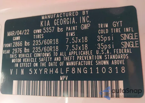 2022 Kia Sorento Ex z USA, uszkodzony, nr VIN 5XYRH4LF8NG110318